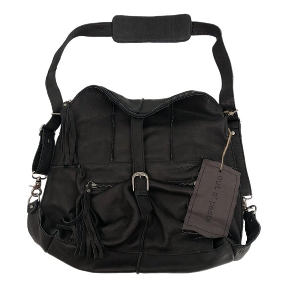 Cut ‘n Paste Black Slouchy Leather Shoulder Bag | Convertible Style - Picture 1 of 11
